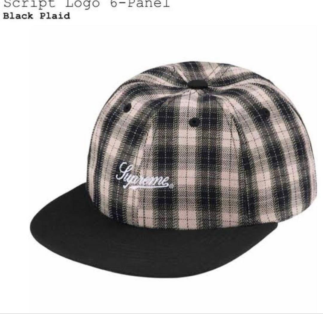 帽子 Supreme Script Logo 6-Panel Black Plaid