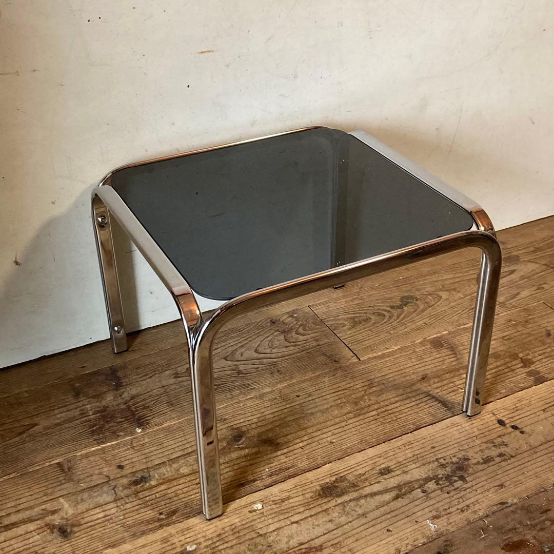 ヴィンテージ クロム スモーク ガラス サイドテーブル スペースエイジ