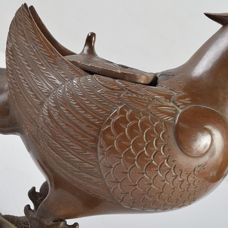 加州金岡宗幸作　鋳銅製　鳳凰香炉　共箱　G　R9516B