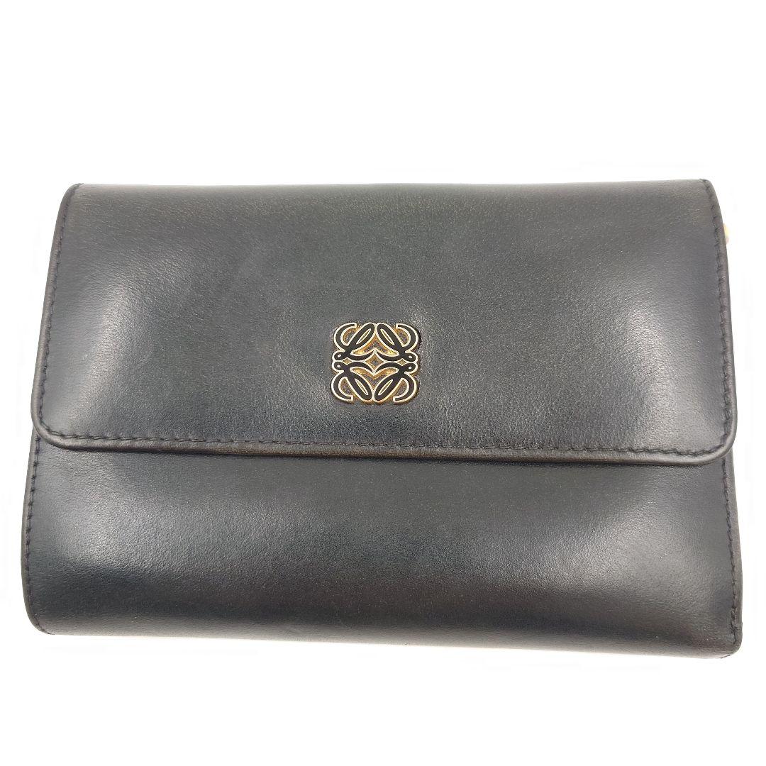 LOEWE 三つ折り財布 レディース ヴィンテージ 黒 アナグラムロゴ ロエベ