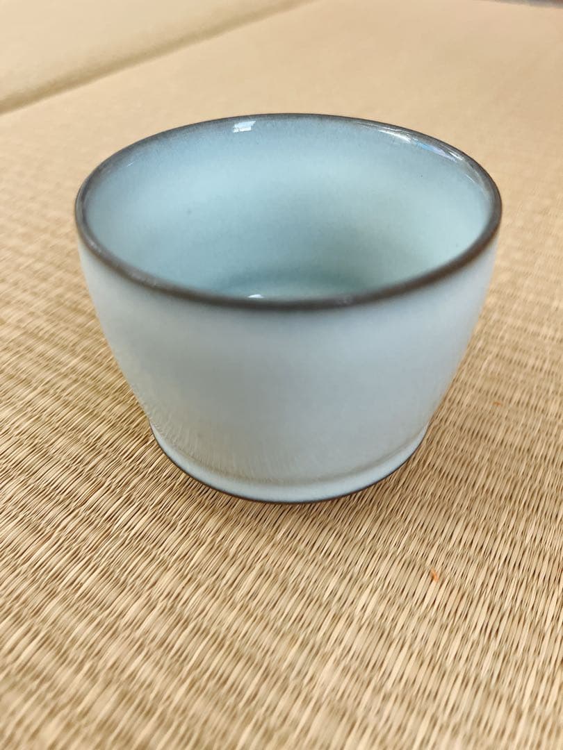 【未使用】小石原焼　人間国宝　福島善三　中野月白瓷ぐい呑　共箱　共布