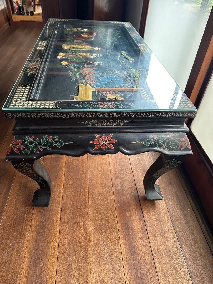 螺鈿漆器 玉石彫 テーブル　古民居出品 インテリア