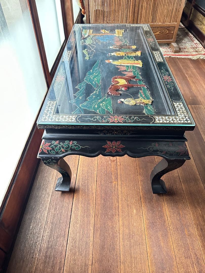 螺鈿漆器 玉石彫 テーブル　古民居出品 インテリア