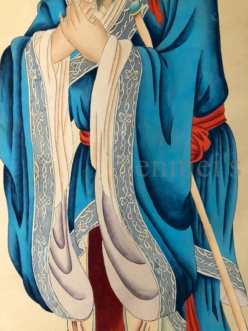 中国古美術・純手描き四尺人物掛軸・古代の賢者国画・黄山寿印款・茶道・賞物・肉筆