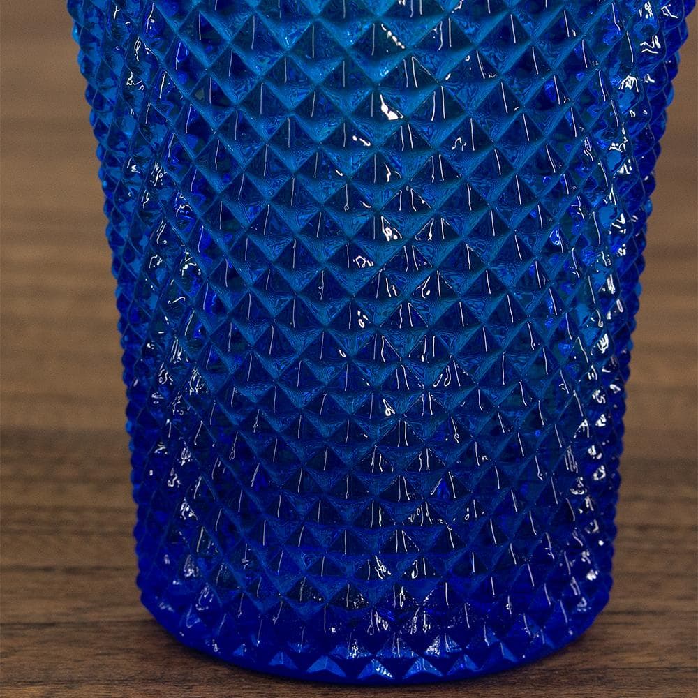 古いガラス　アンティーク　レトロ　青いガラス瓶　ダイヤモンドカット