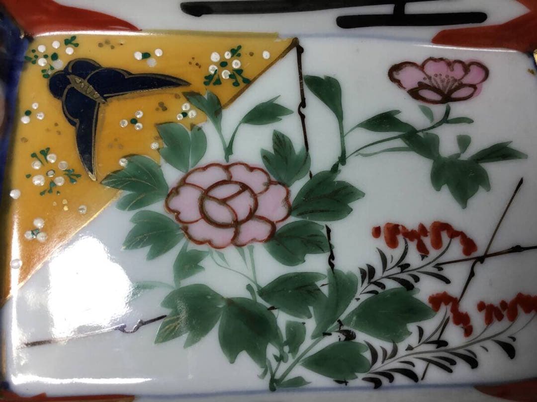 ◆長皿２枚◆色絵 染付 菓子皿 角皿 和食器 大正ロマン 古伊万里