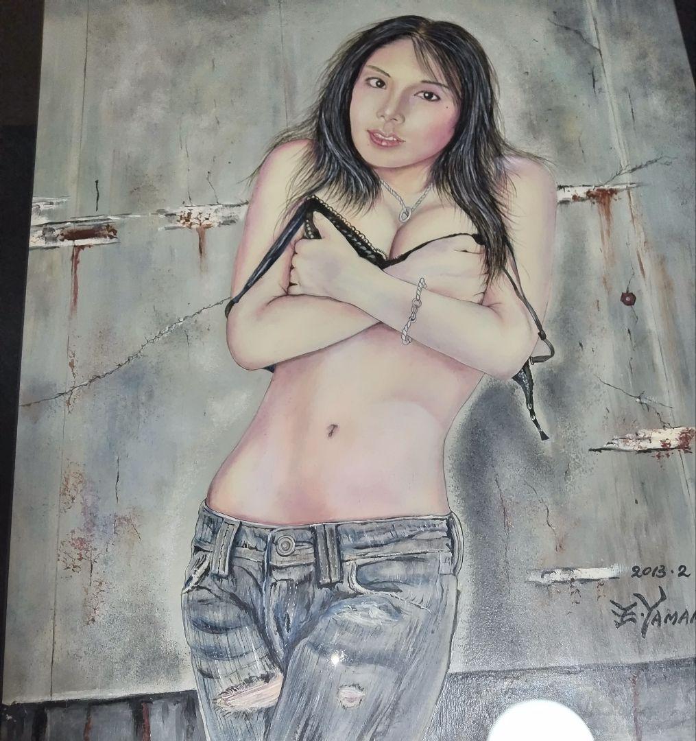 裸婦、美人画、油彩画１０F山本英二、真作、肉筆、新品額縁、高塚省吾、森本草介。