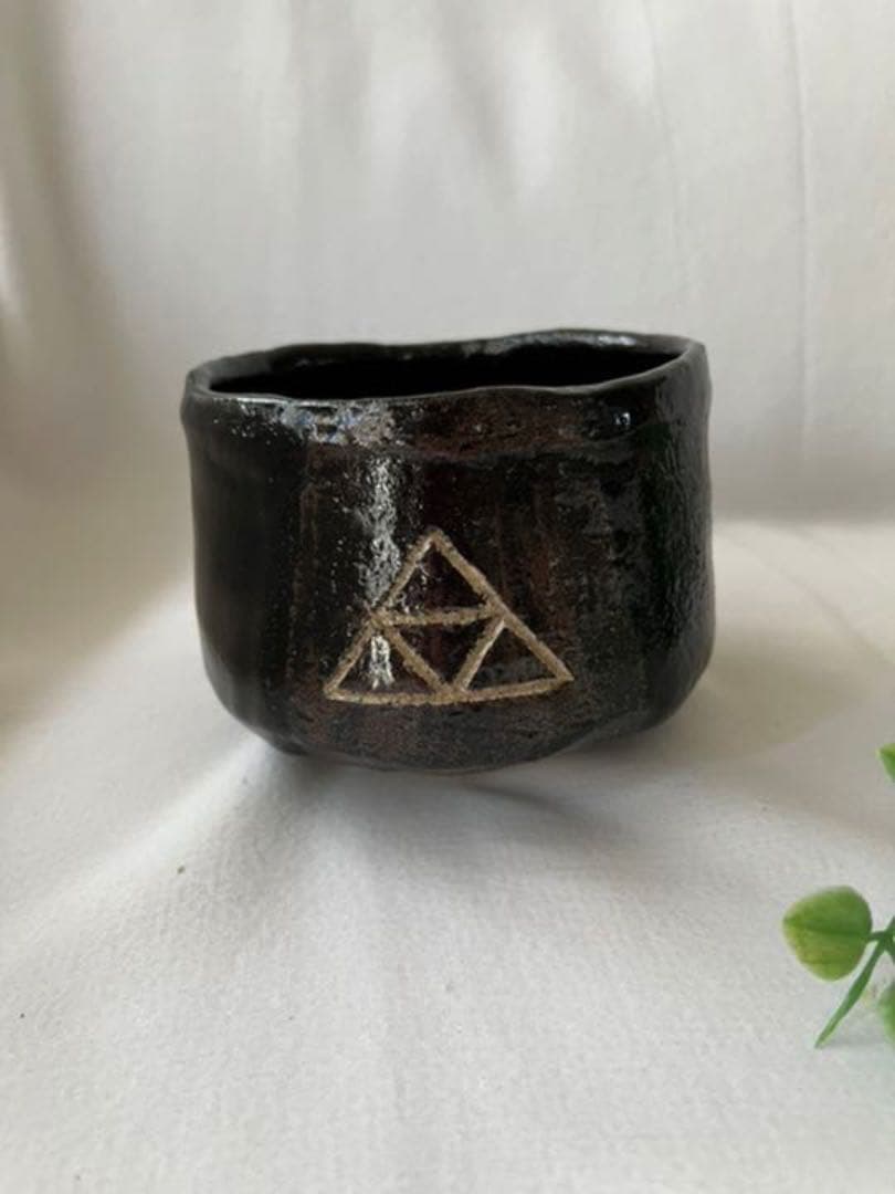 佐々木昭楽　黒織部　黒茶碗　楽焼　共布　箱入り