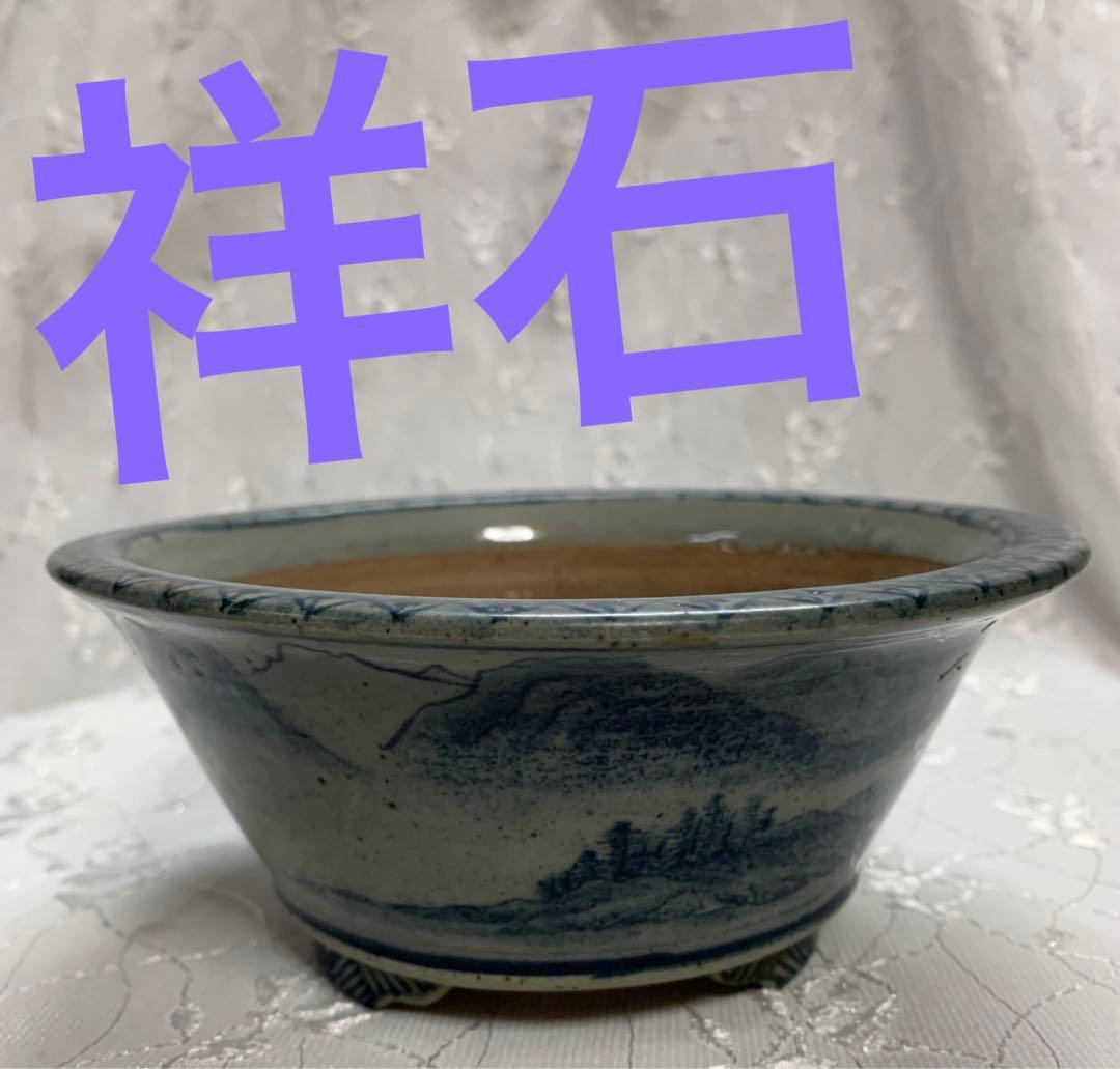 祥石　丸　盆栽鉢　人気鉢　絵鉢
