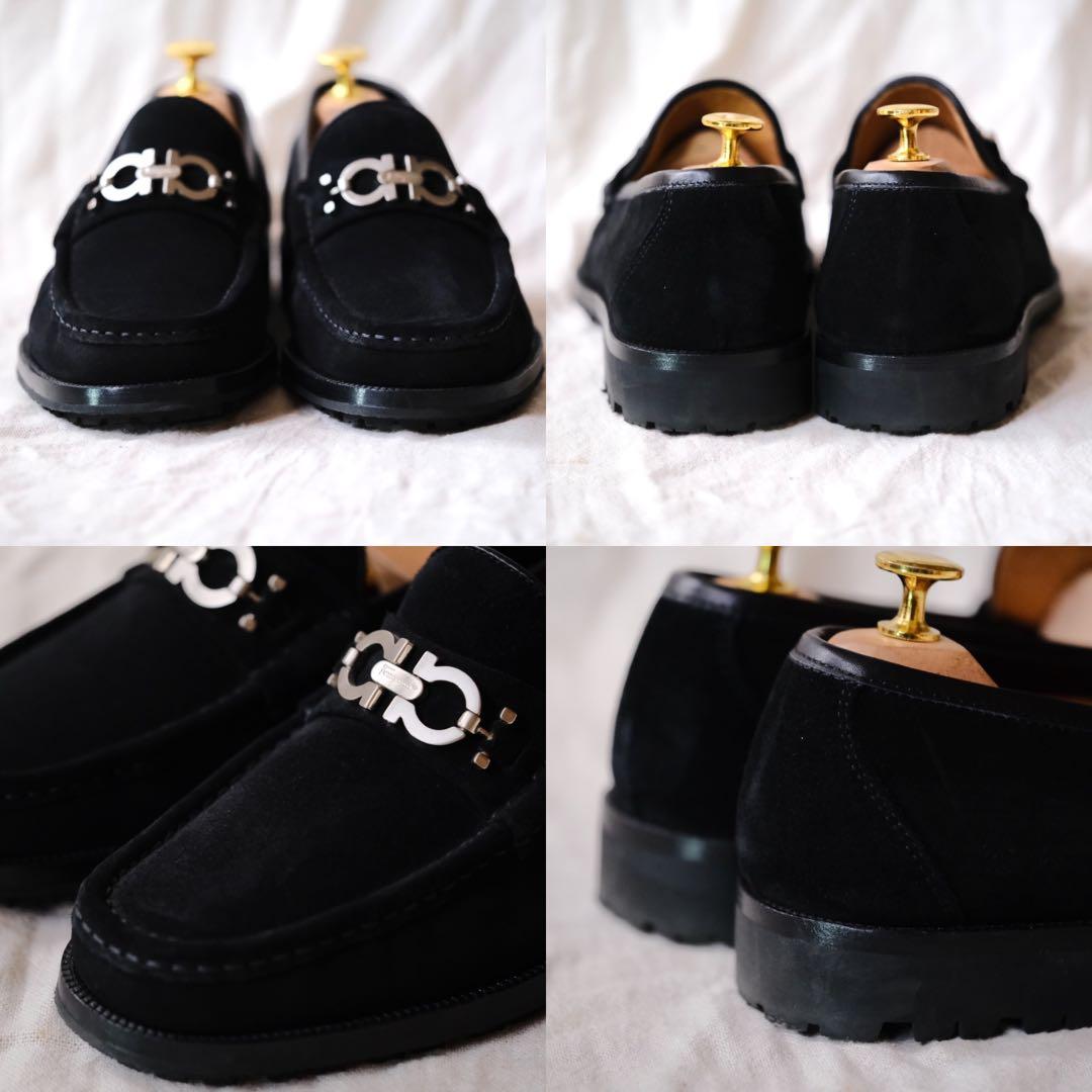 美品Ferragamo Salvatoreスエードガンチーニローファー黒6EE