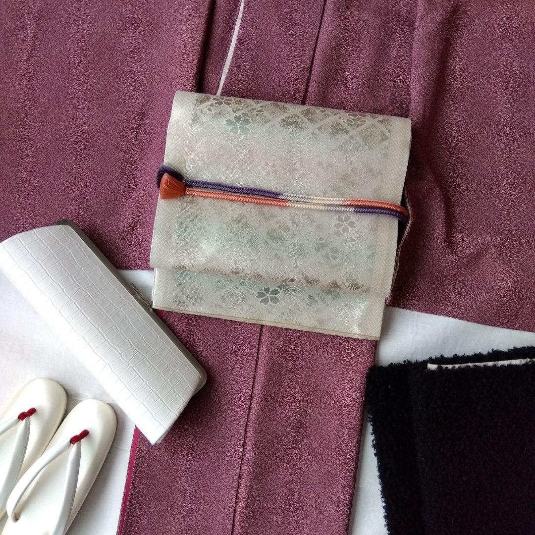 【おまとめ】袋昼夜帯 桜格子パールホワイト 源氏香墨色