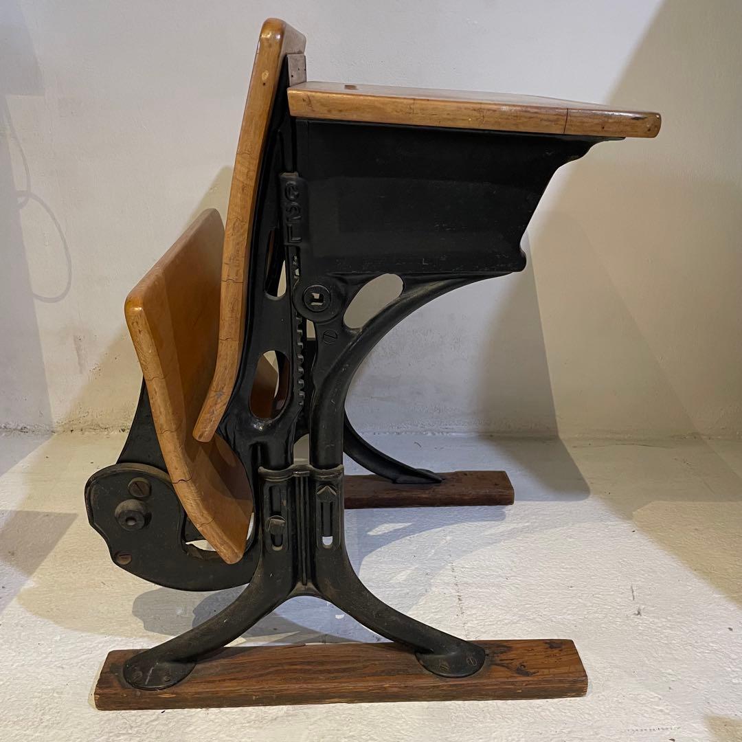 アメリカンヴィンテージスクールデスク&チェア 木製アイアン椅子家具什器インテリア