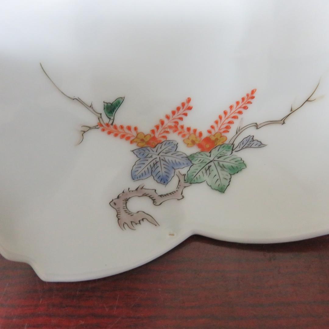 花型 中皿 白磁 色絵付 明治前後 鳳凰 希少品 4枚 古伊万里