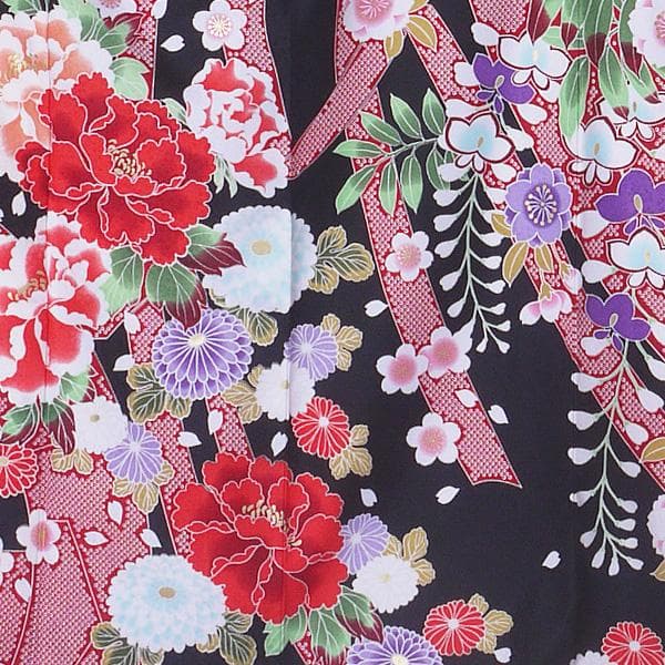 【化繊・仕立て上がり】 振袖 黒 モダン 古典 成人式 前撮り C910