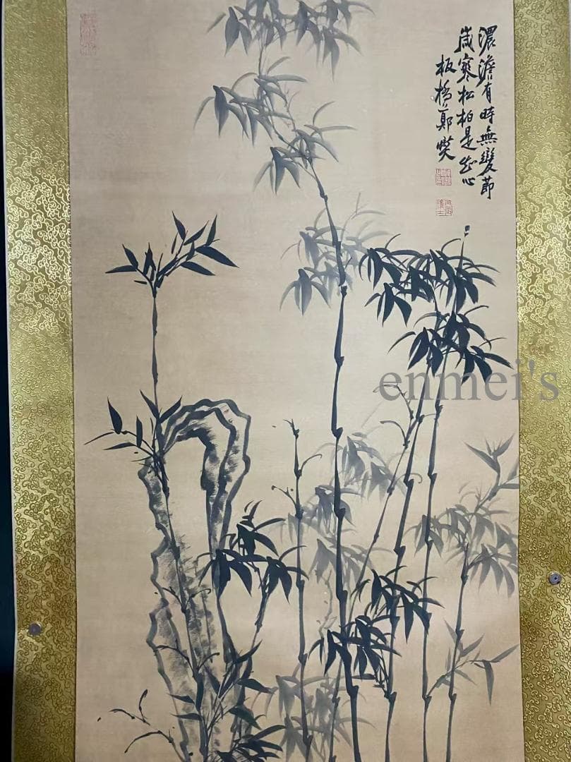 中国古美術 清代 鄭板橋款 墨竹画 掛軸 宣紙 唐物 書画 水墨画 竹の絵