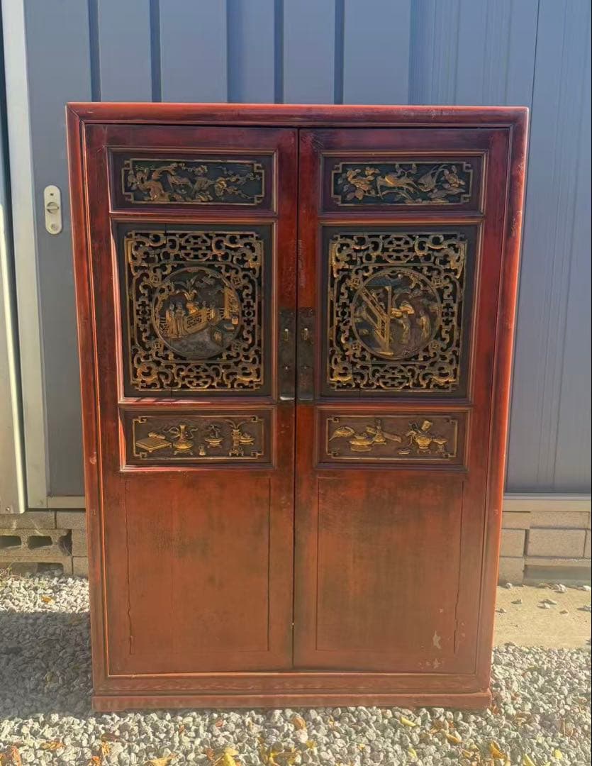 中国　清時代末期〜民国期　箪笥　漆金彫　福建省　アンティーク家具251215