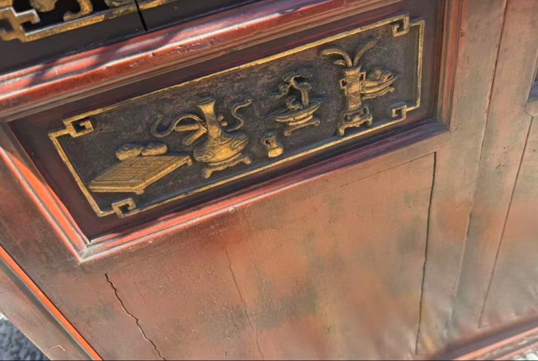 中国　清時代末期〜民国期　箪笥　漆金彫　福建省　アンティーク家具251215