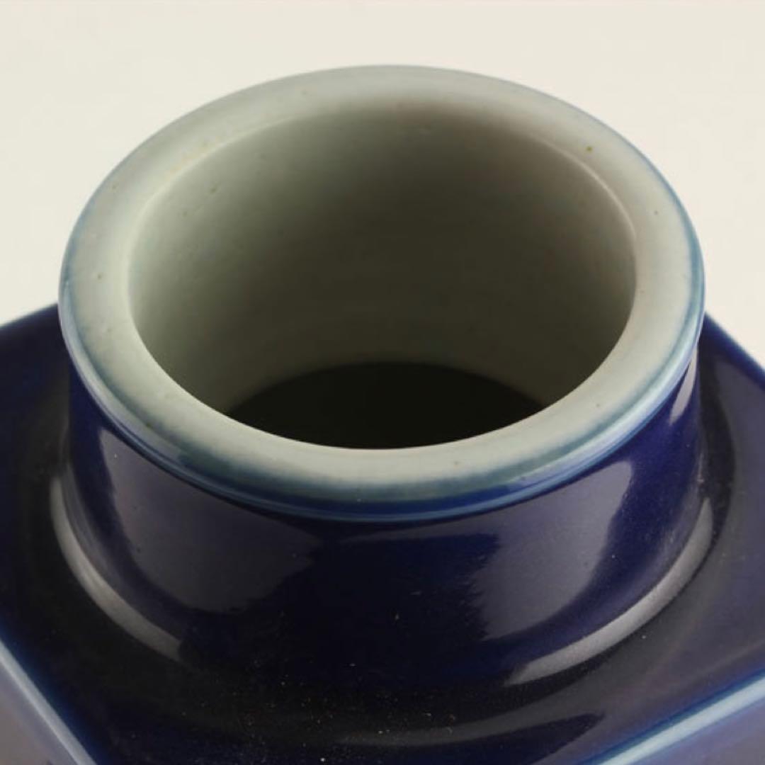 中国 清時代 骨董品 大清康煕年製 齊藍釉 象耳琮式瓶 古玩古美術