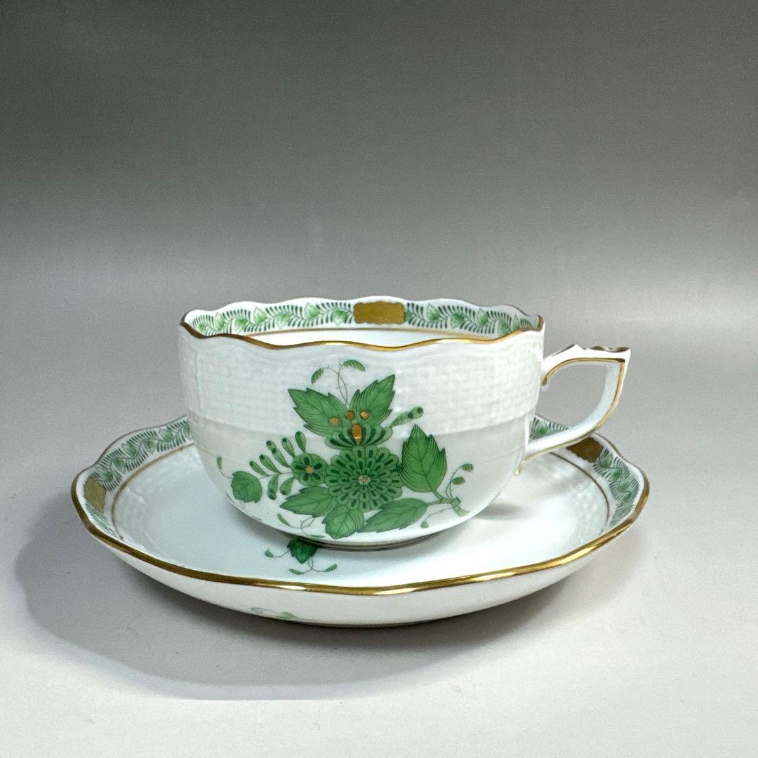 ヘレンド アポニー・ヒストリック・グリーン ティーカップ&ソーサー 2客