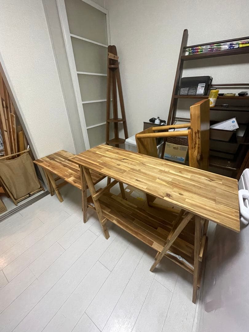 折りたたみ式自然木テーブル