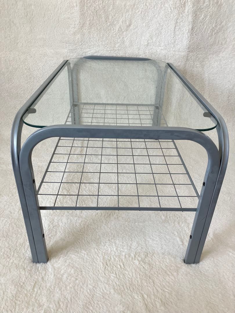 のの　ガラステーブル 昭和 シルバーグレー アイアンフレーム 引き取り可能