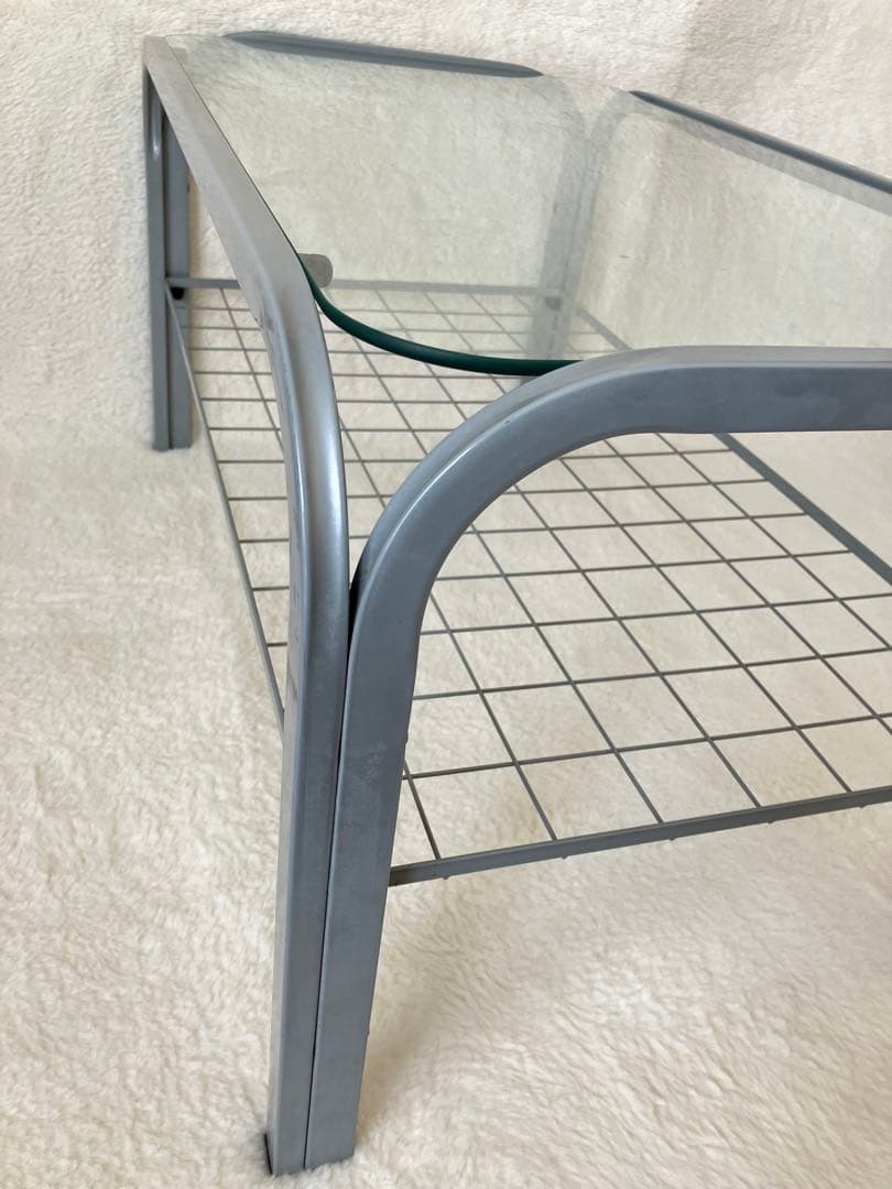 のの　ガラステーブル 昭和 シルバーグレー アイアンフレーム 引き取り可能