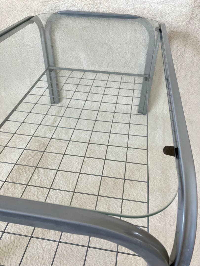 のの　ガラステーブル 昭和 シルバーグレー アイアンフレーム 引き取り可能