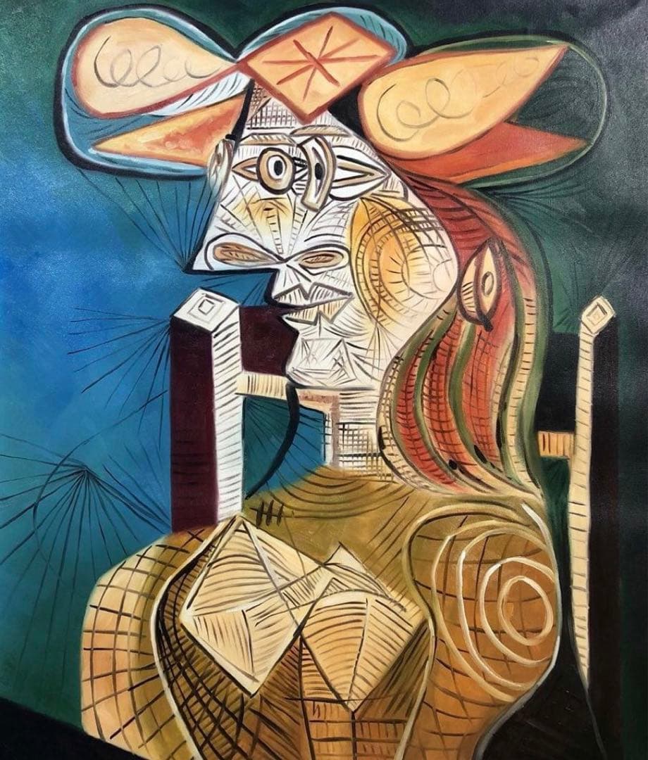 肉筆☆油絵☆F20号『木椅子に座る女性』ピカソ/模写