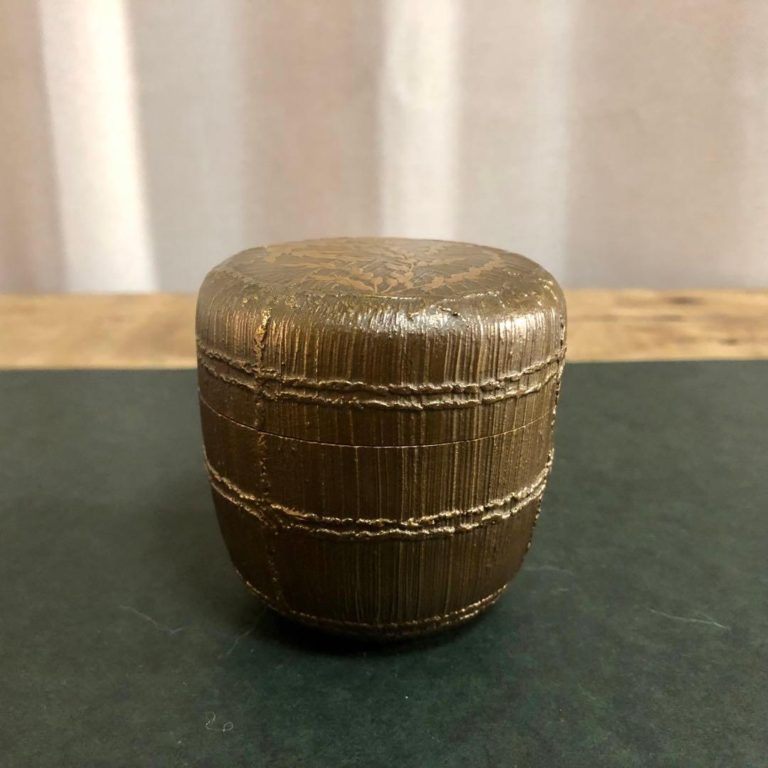 大岡緑作 鵬雲斎好 稲穂絵俵棗 共箱 茶道具 銀地