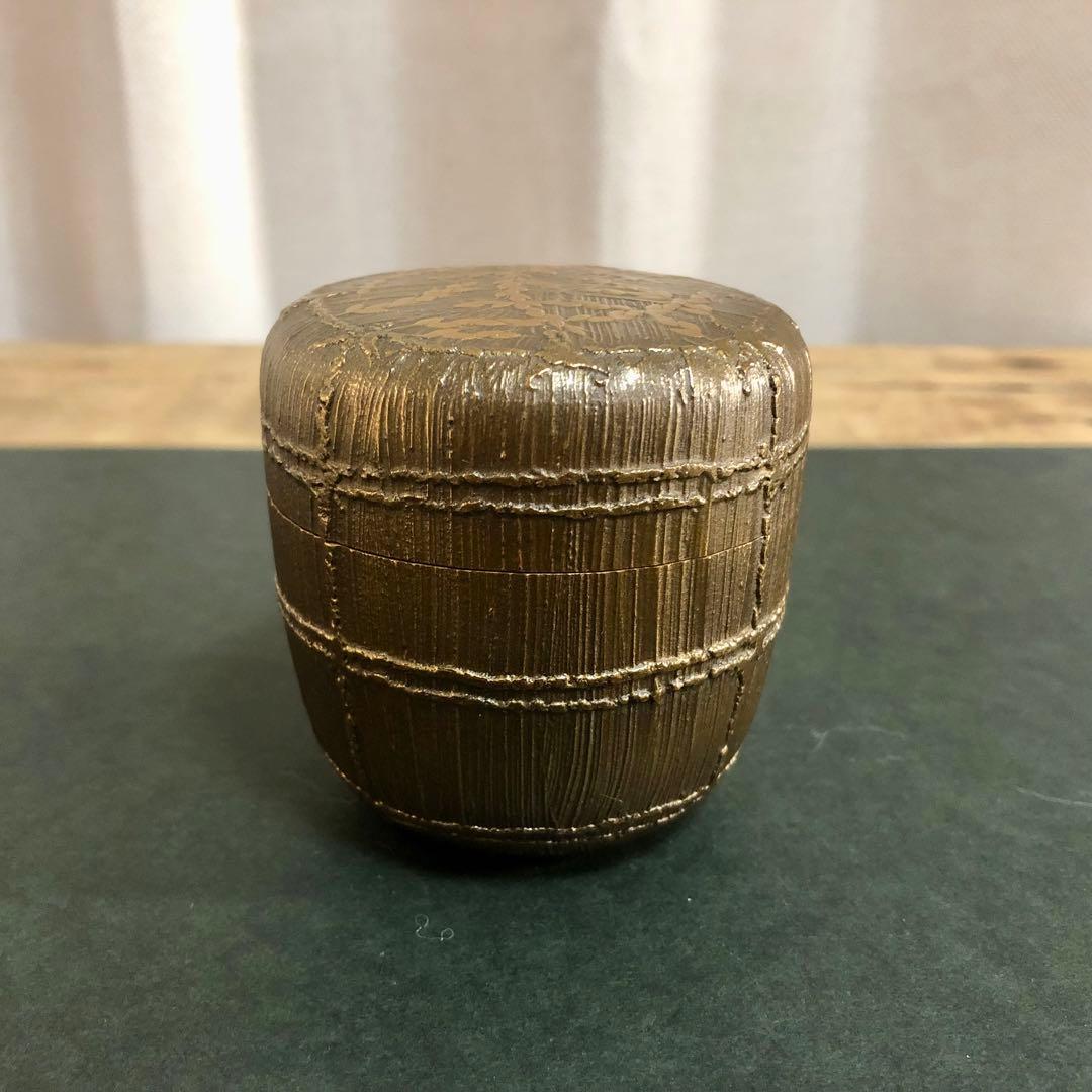 大岡緑作 鵬雲斎好 稲穂絵俵棗 共箱 茶道具 銀地