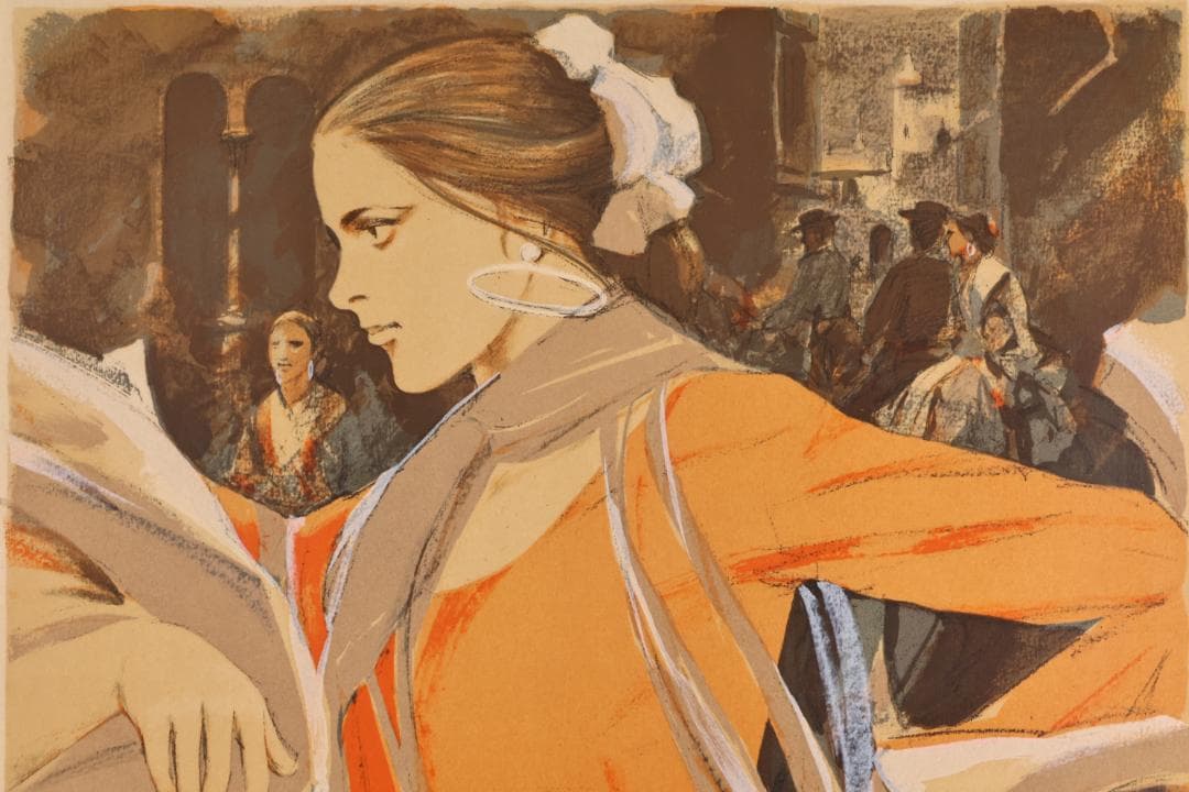 斉藤三郎　「 広場の踊り子 」　リトグラフ　54/150　直筆サイン　BK025