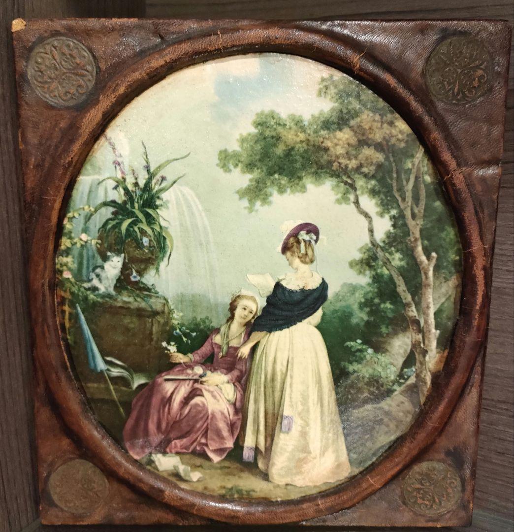 絵画　革　アンティーク　骨董品　made in SPAIN