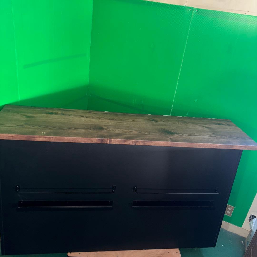 大型オープンラック 黒と木目調