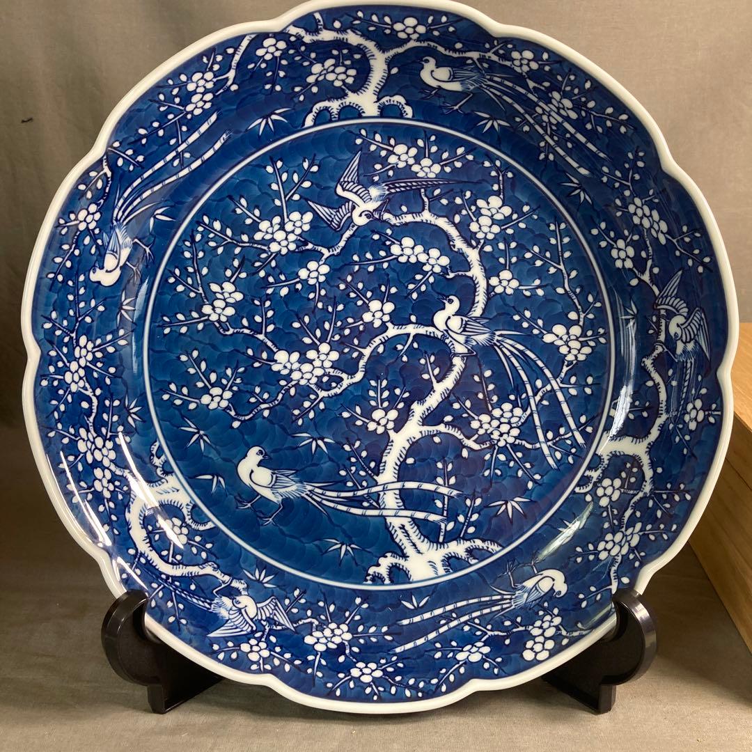 【源右衛門】古伊万里の伝統　日本の名窯　舘林源右衛門作　祥瑞手梅鳥図　花形大皿