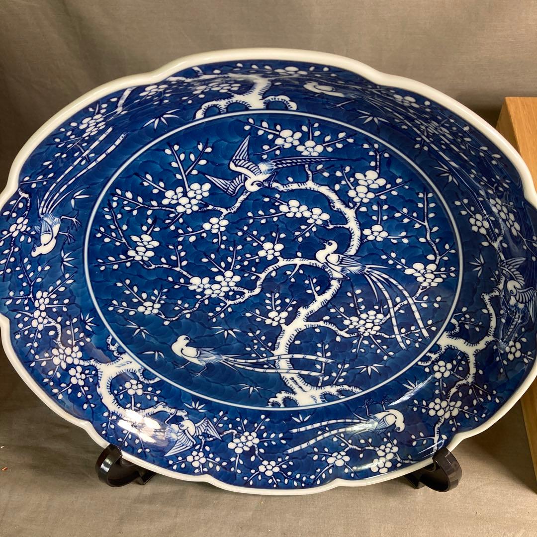 【源右衛門】古伊万里の伝統　日本の名窯　舘林源右衛門作　祥瑞手梅鳥図　花形大皿