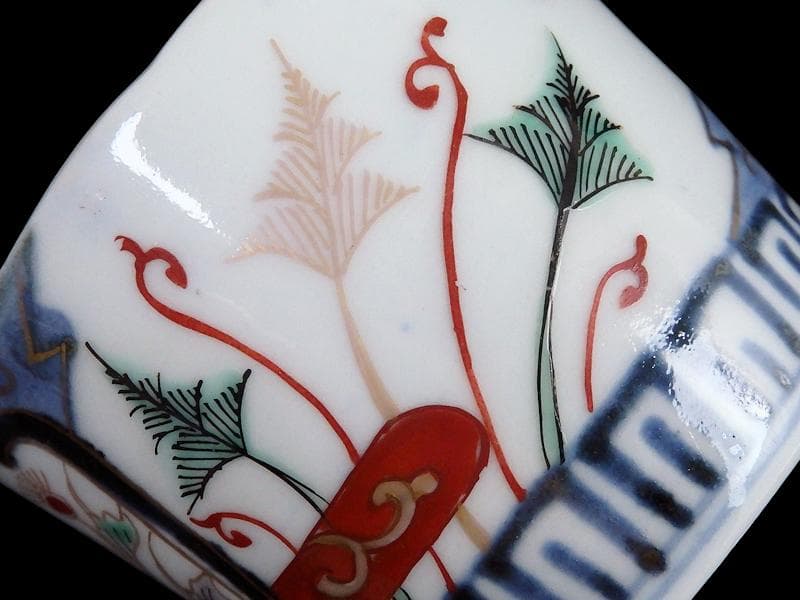 古伊万里　色絵　窓絵　薊に羊歯の図　蕎麦猪口　C221A-CZw