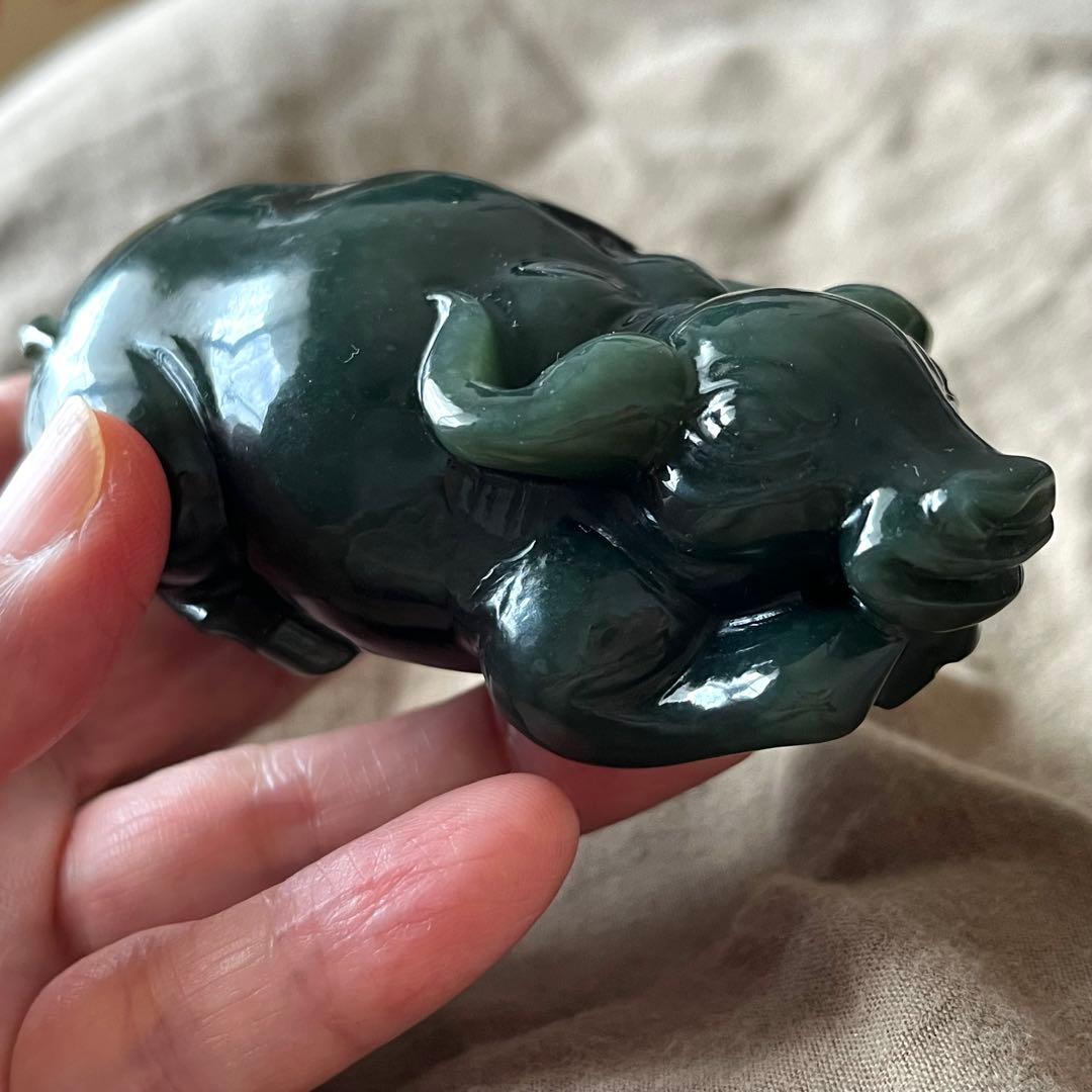 和田玉 ろうかん 青玉 藍青 古翡翠 彫刻 ネフライト 軟玉 アンティーク 希少