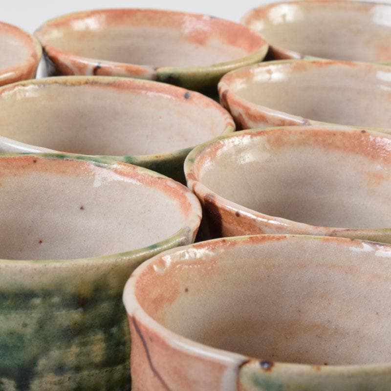 マサオ 煎茶道具　織部焼　煎茶碗　十客　陶印あり　時代箱　V　9069