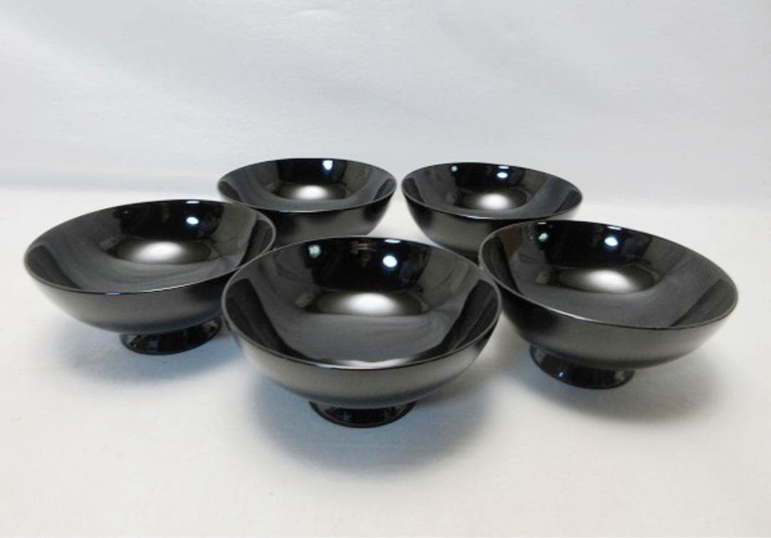 未使用 懐石道具 源伸堂 本漆手塗 天然木製 黒塗 花蒔絵 吸物椀5客 栞 共箱