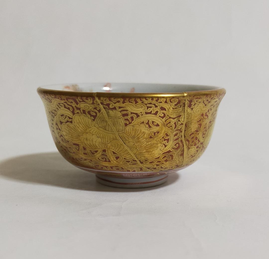 古九谷本金襴赤絵錦七福神極細密絵盃