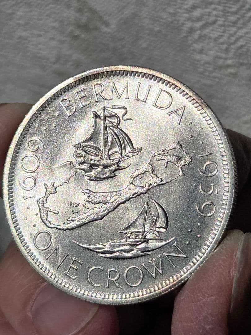 英領バーミューダ　エリザベス2世　発見350周年記念　1 クラウン銀貨　1959