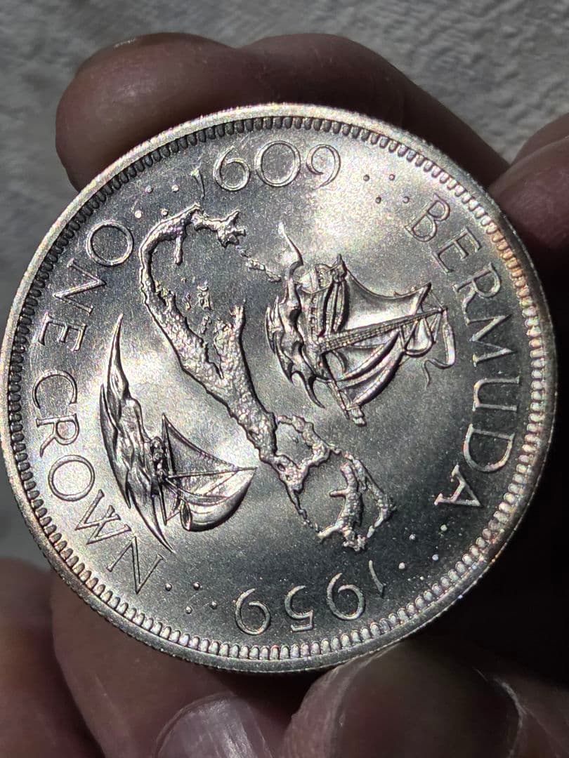 英領バーミューダ　エリザベス2世　発見350周年記念　1 クラウン銀貨　1959