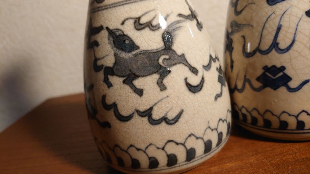 古九谷　九谷焼 若杉窯　李朝　染付　龍紋　古染付　アンティーク古九谷　2客