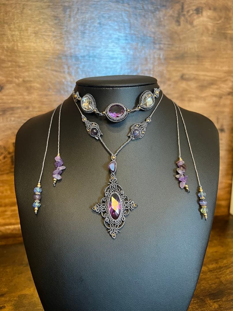 【handmade_Luna】マクラメ× アメシスト ネックレス【2点セット】