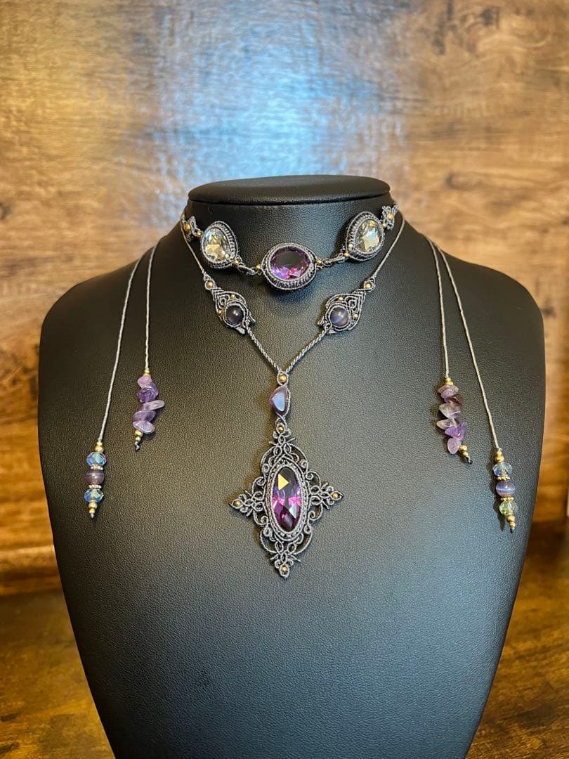 【handmade_Luna】マクラメ× アメシスト ネックレス【2点セット】