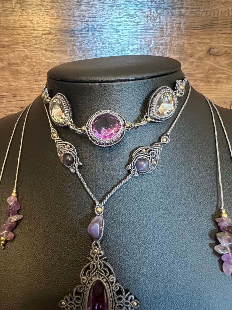 【handmade_Luna】マクラメ× アメシスト ネックレス【2点セット】