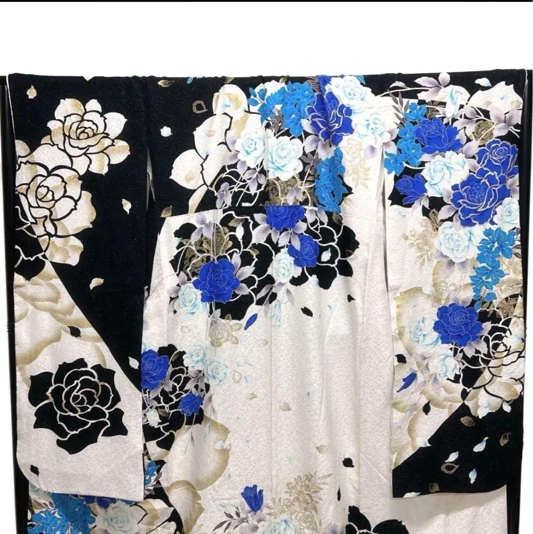 刺繍 金彩 銀通し 薔薇 振袖 着物 013a p