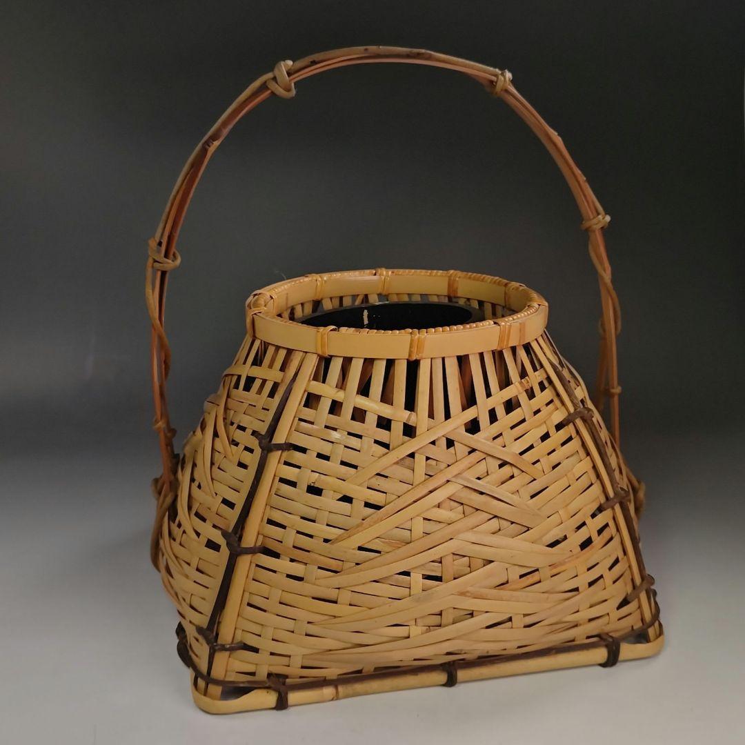 イ830 花籠『島田竹宝斎』『宗全篭　白竹花入　花器　紙共箱』茶道具