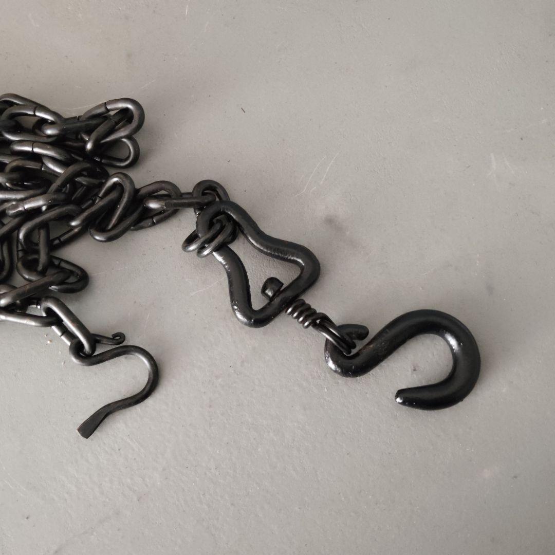 【未使用】茶道具 釣釜用具一式 釜鎖セット 釣手 真鍮製 釜鐶 鉄製 鎖