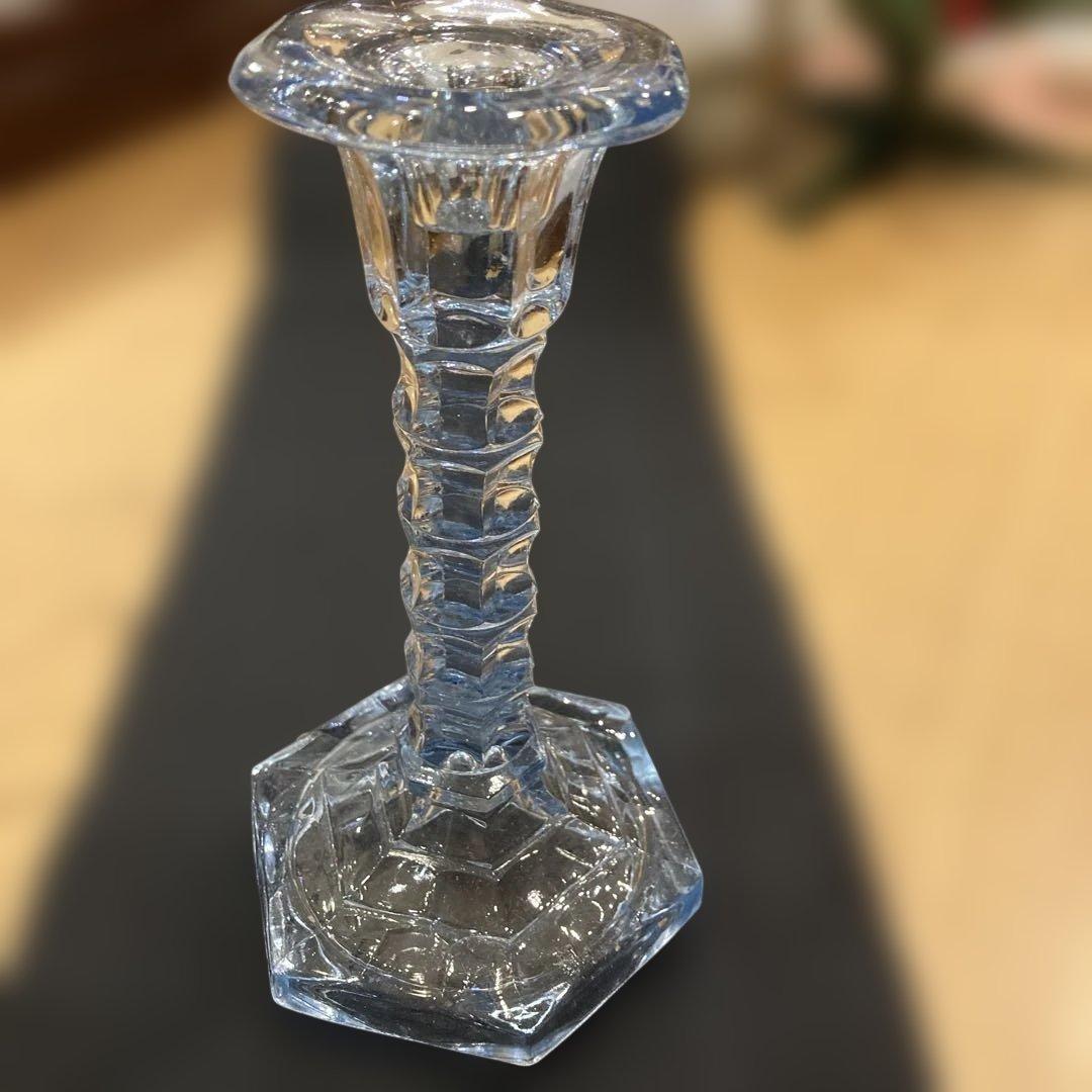 1940年代　アメリカ製ガラス製 八角形 キャンドルホルダー貴重なブルー